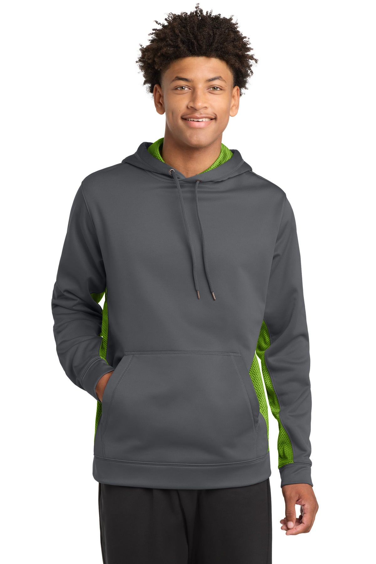 Sport-TekÂ® Sport-WickÂ® CamoHex Fleece Colorblock Hooded Pullover. ST239