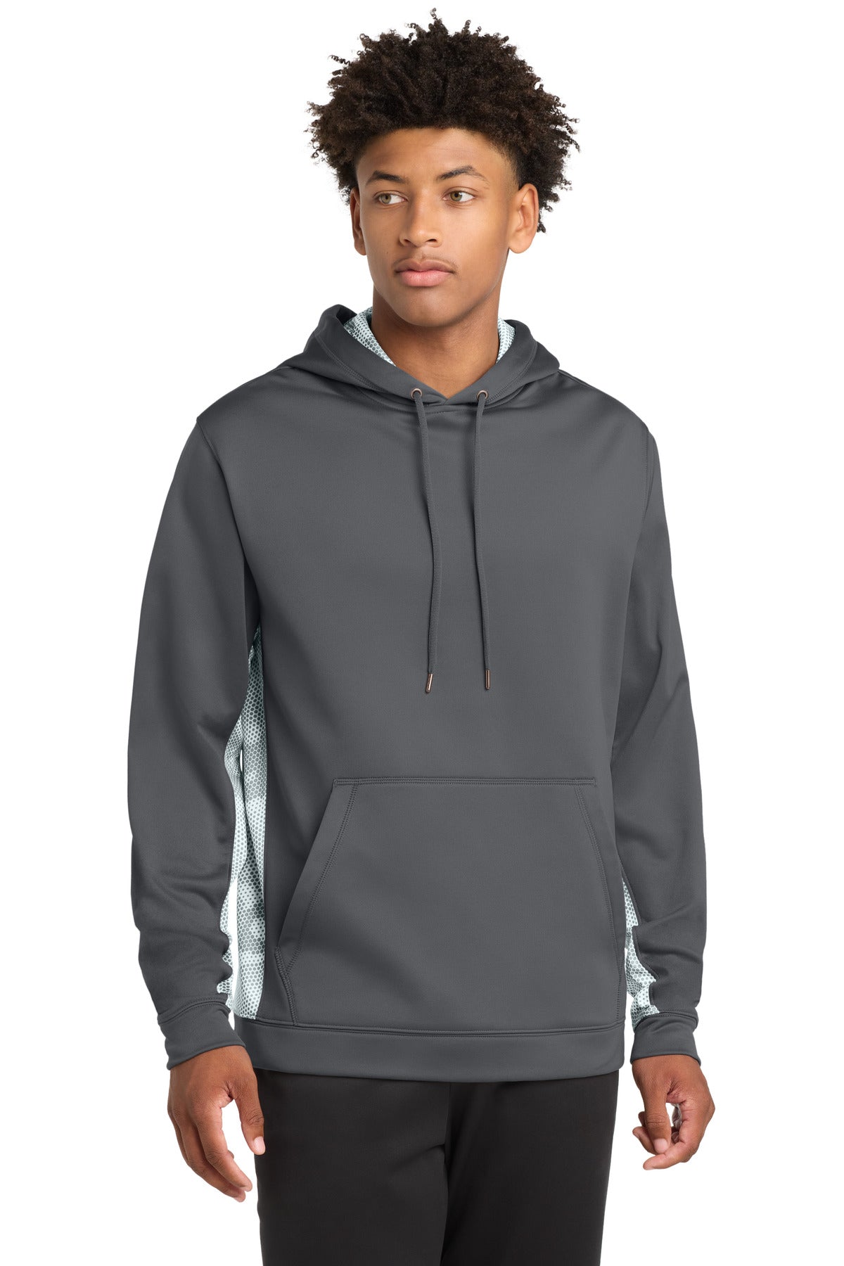 Sport-TekÂ® Sport-WickÂ® CamoHex Fleece Colorblock Hooded Pullover. ST239