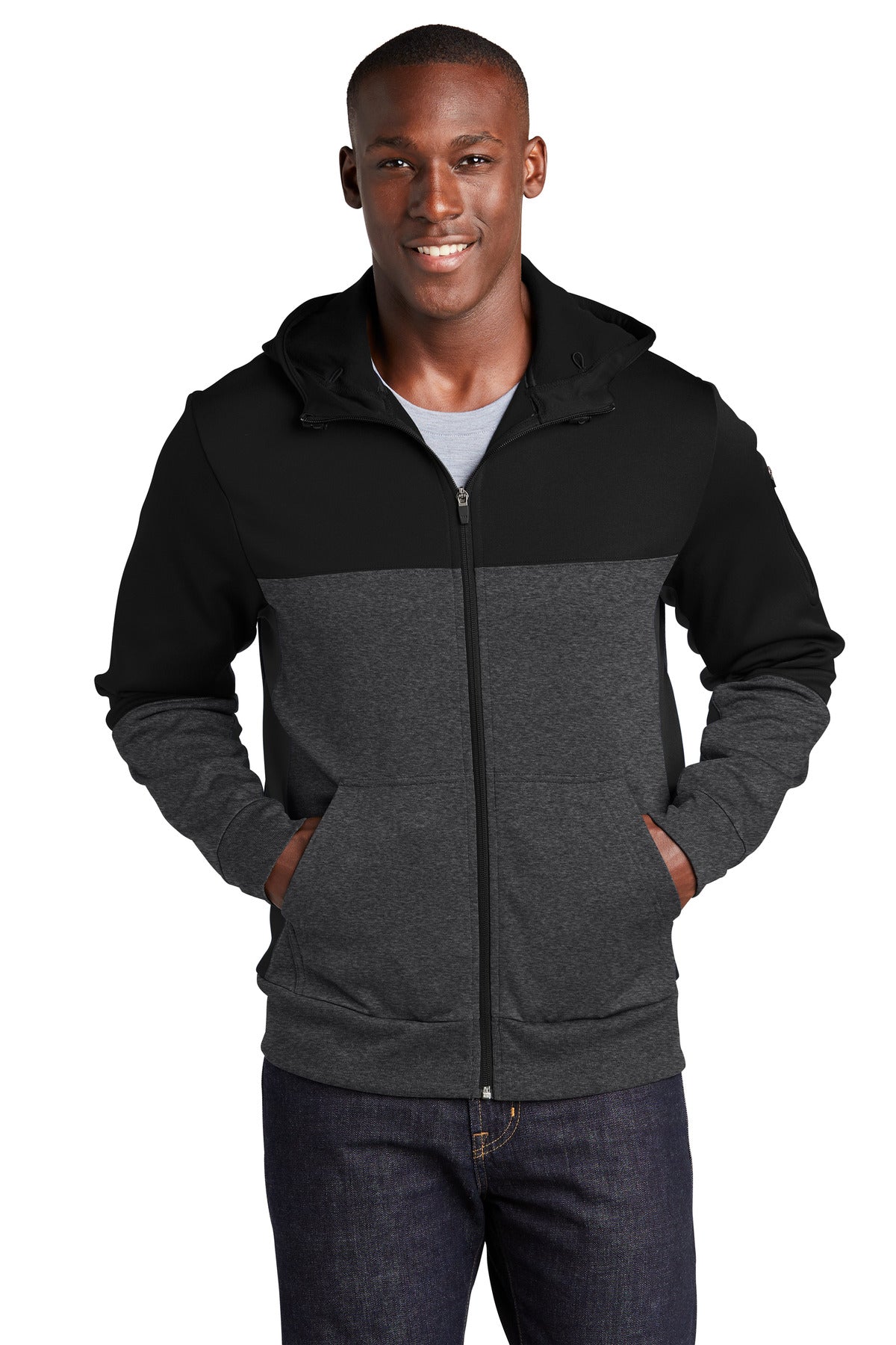 Sport-TekÂ® Tech Fleece Colorblock Full-Zip Hooded Jacket. ST245