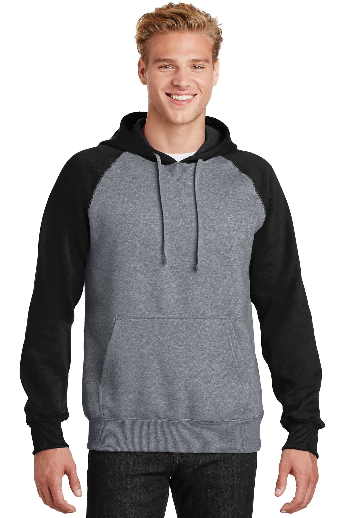Sport-TekÂ® Raglan Colorblock Pullover Hooded Sweatshirt. ST267