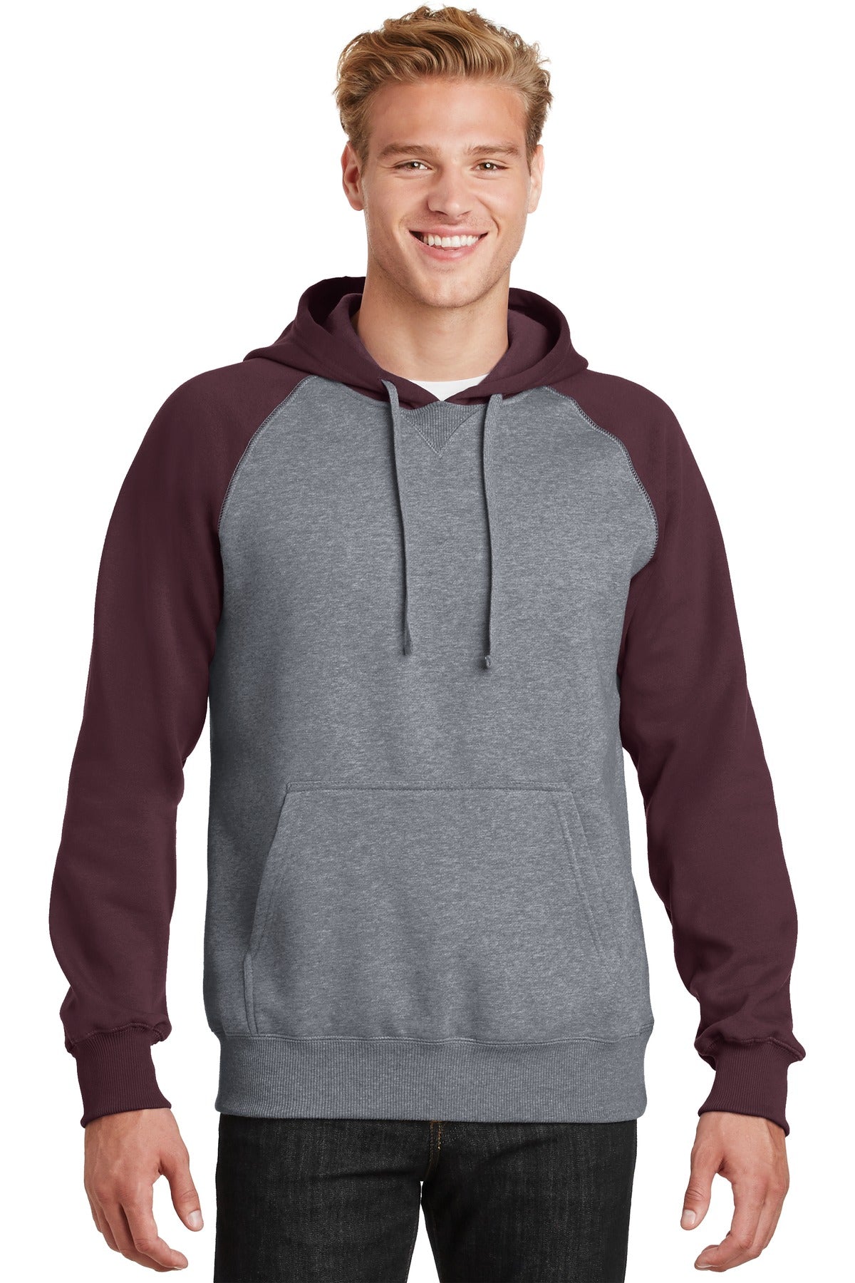 Sport-TekÂ® Raglan Colorblock Pullover Hooded Sweatshirt. ST267