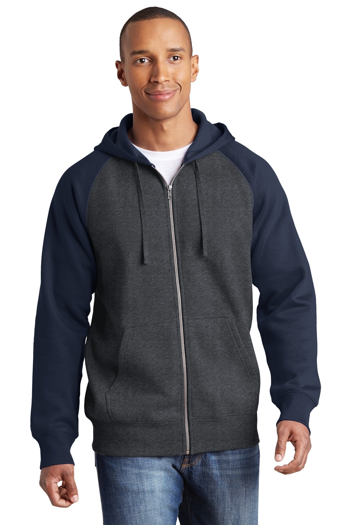 Sport-Tek? Raglan Colorblock Full-Zip Hooded Fleece Jacket.  ST269