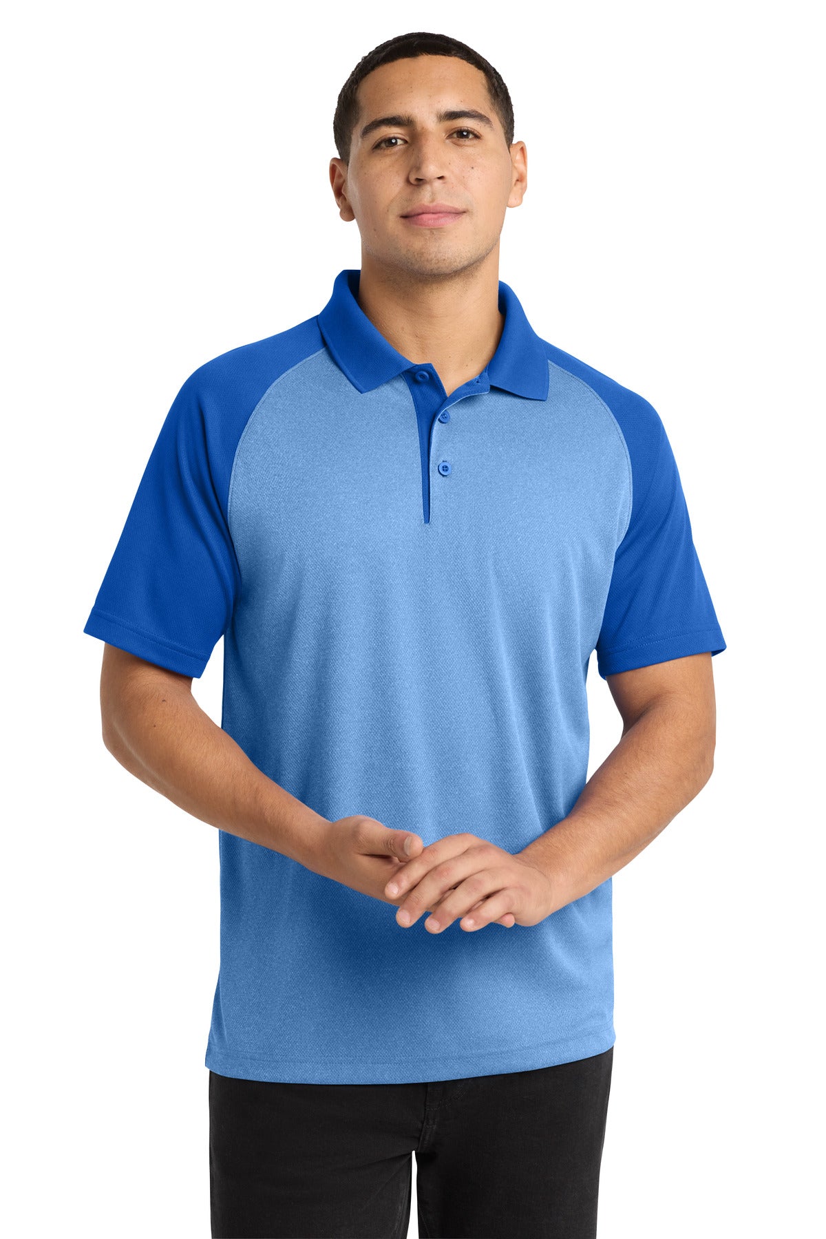Sport-Tek ?? PosiCharge ?? RacerMesh ?? Raglan Heather Block Polo. ST641