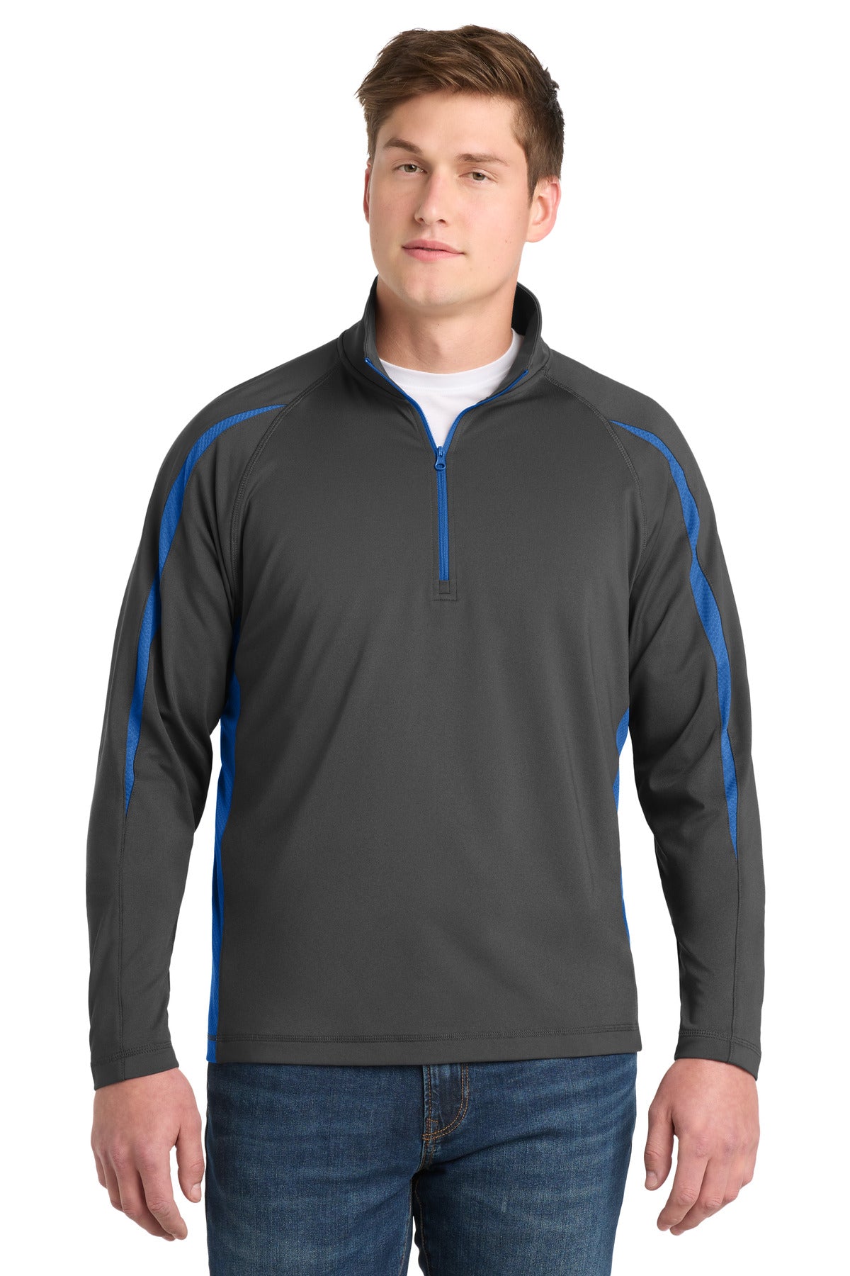 Sport-Tek?? Sport-Wick?? Stretch 1/4-Zip Colorblock Pullover. ST851