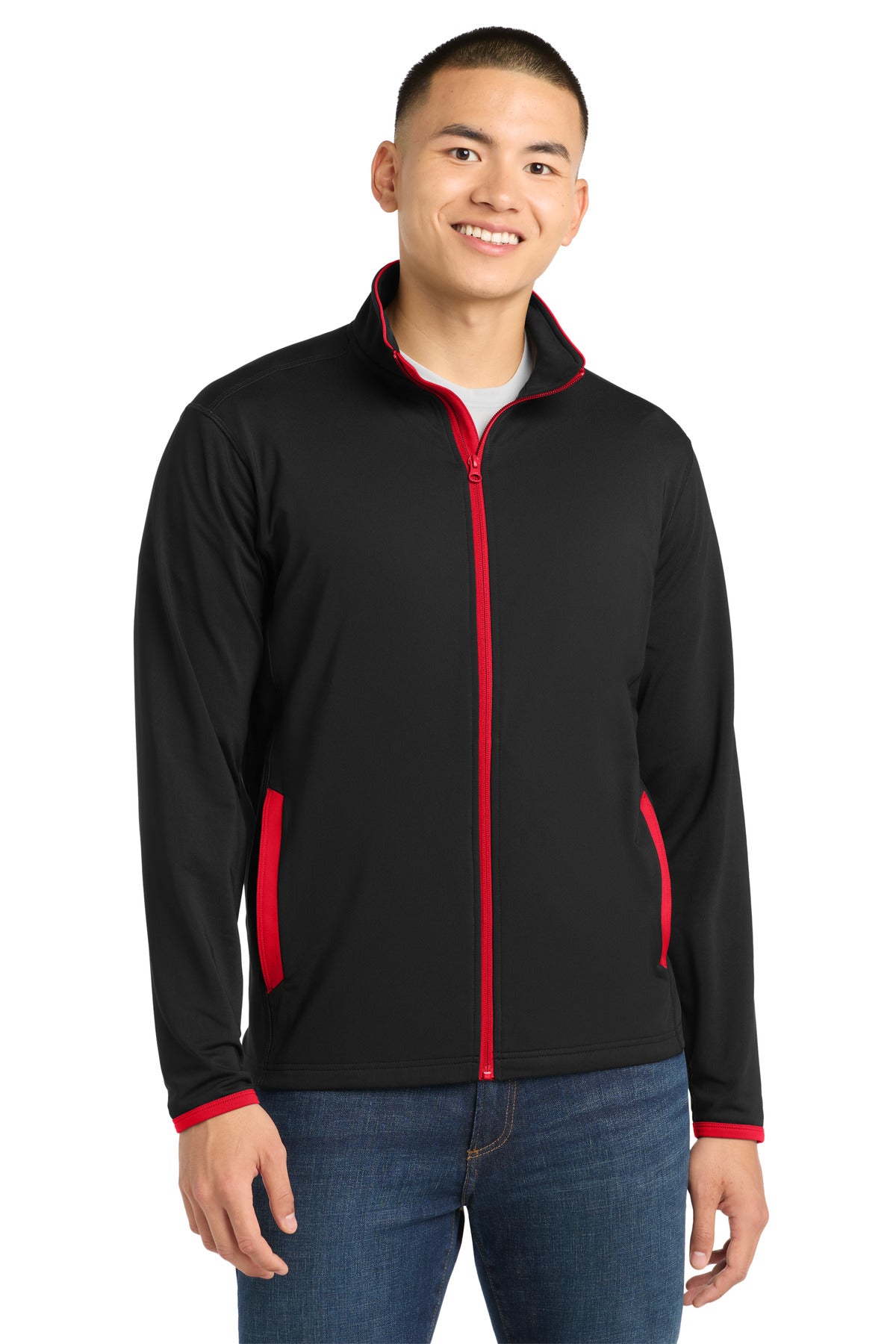 Sport-Tek?? Sport-Wick?? Stretch Contrast Full-Zip Jacket.  ST853