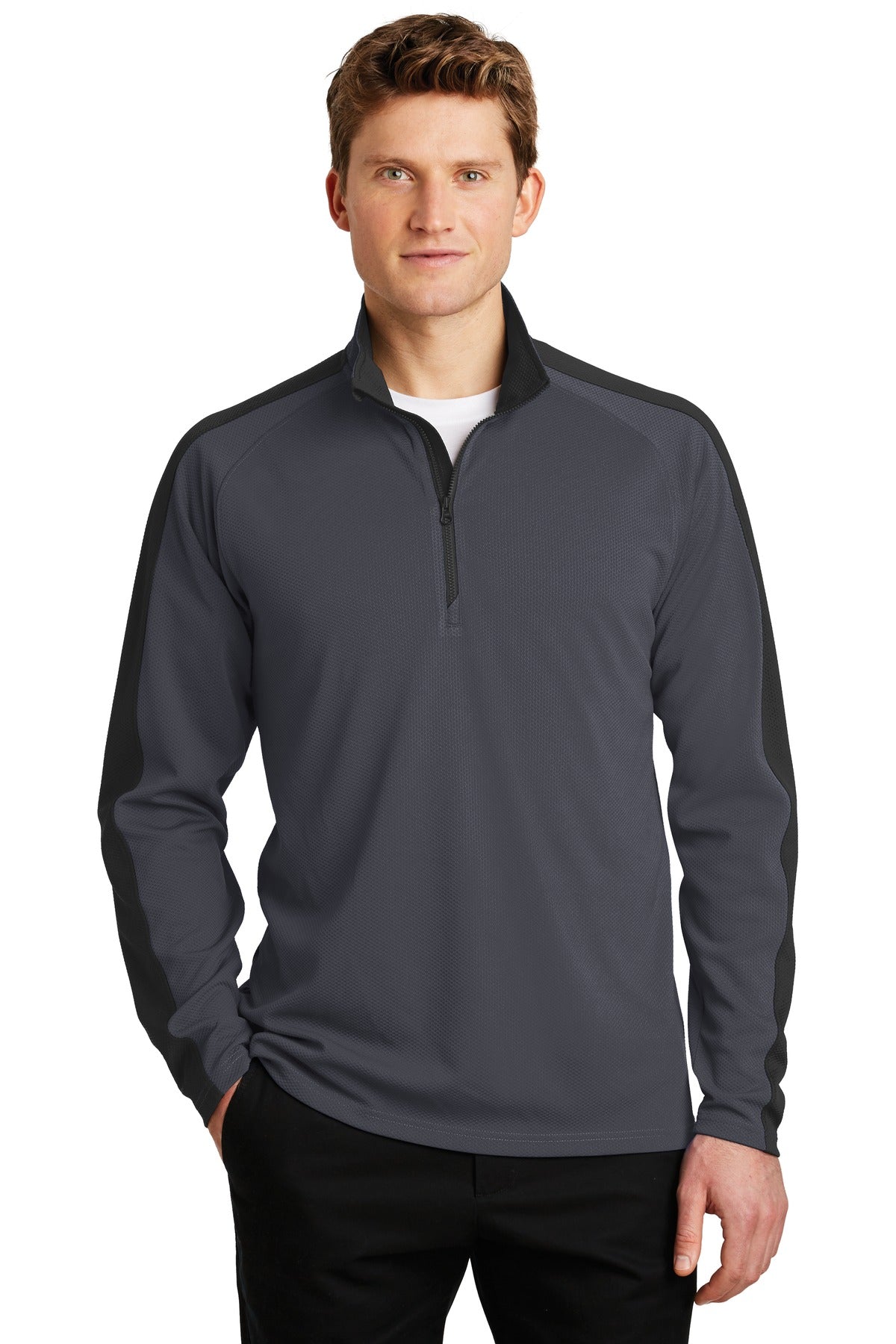 Sport-Tek? Sport-Wick? Textured Colorblock 1/4-Zip Pullover. ST861