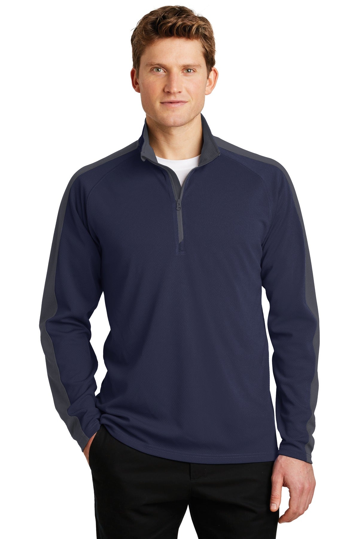 Sport-Tek? Sport-Wick? Textured Colorblock 1/4-Zip Pullover. ST861