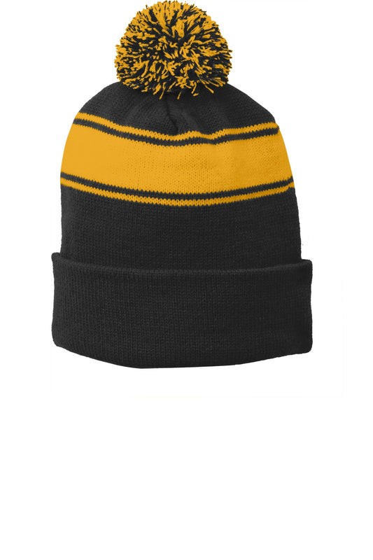 Sport-TekÂ® Stripe Pom Pom Beanie.  STC28