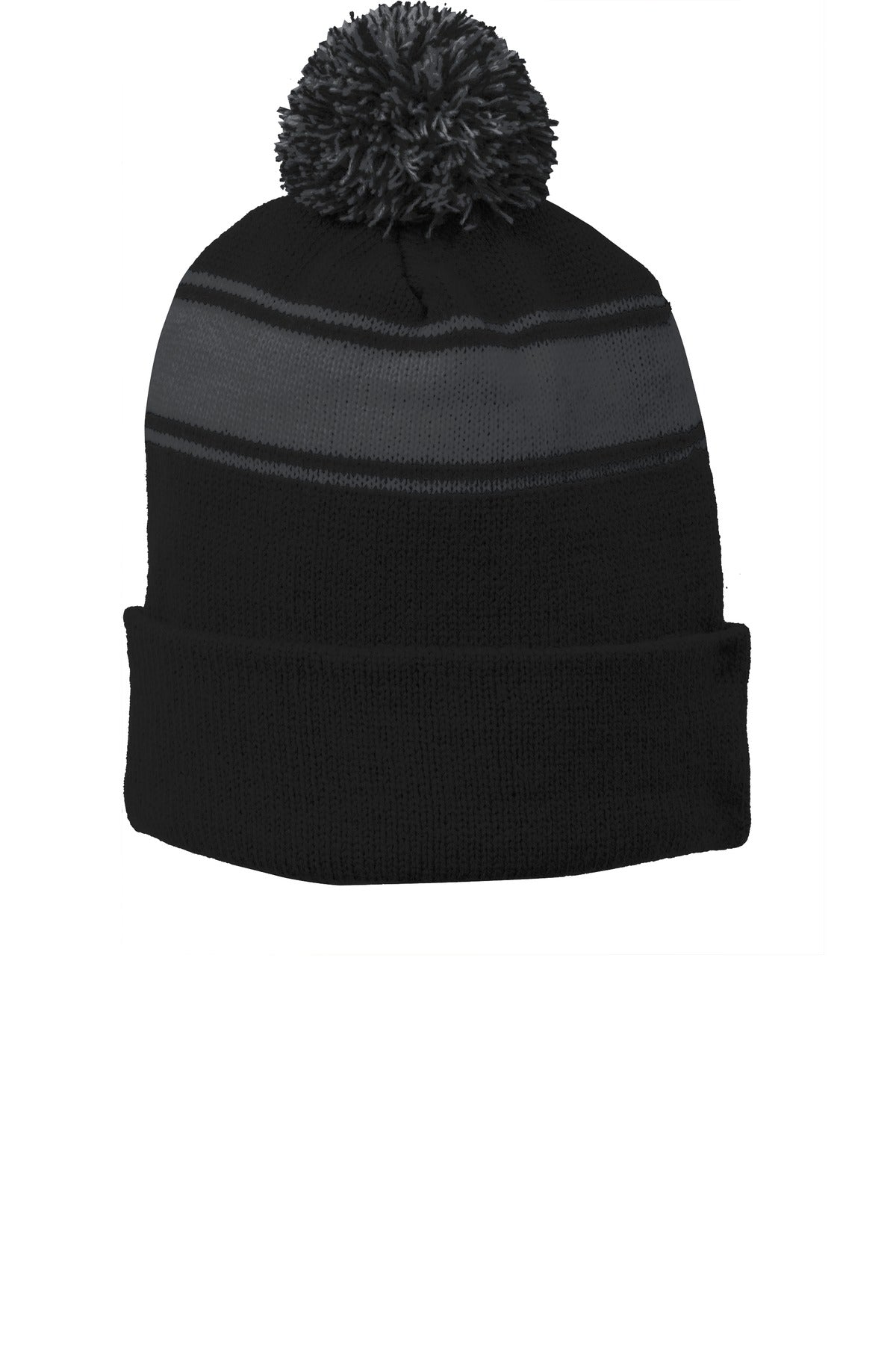 Sport-TekÂ® Stripe Pom Pom Beanie.  STC28