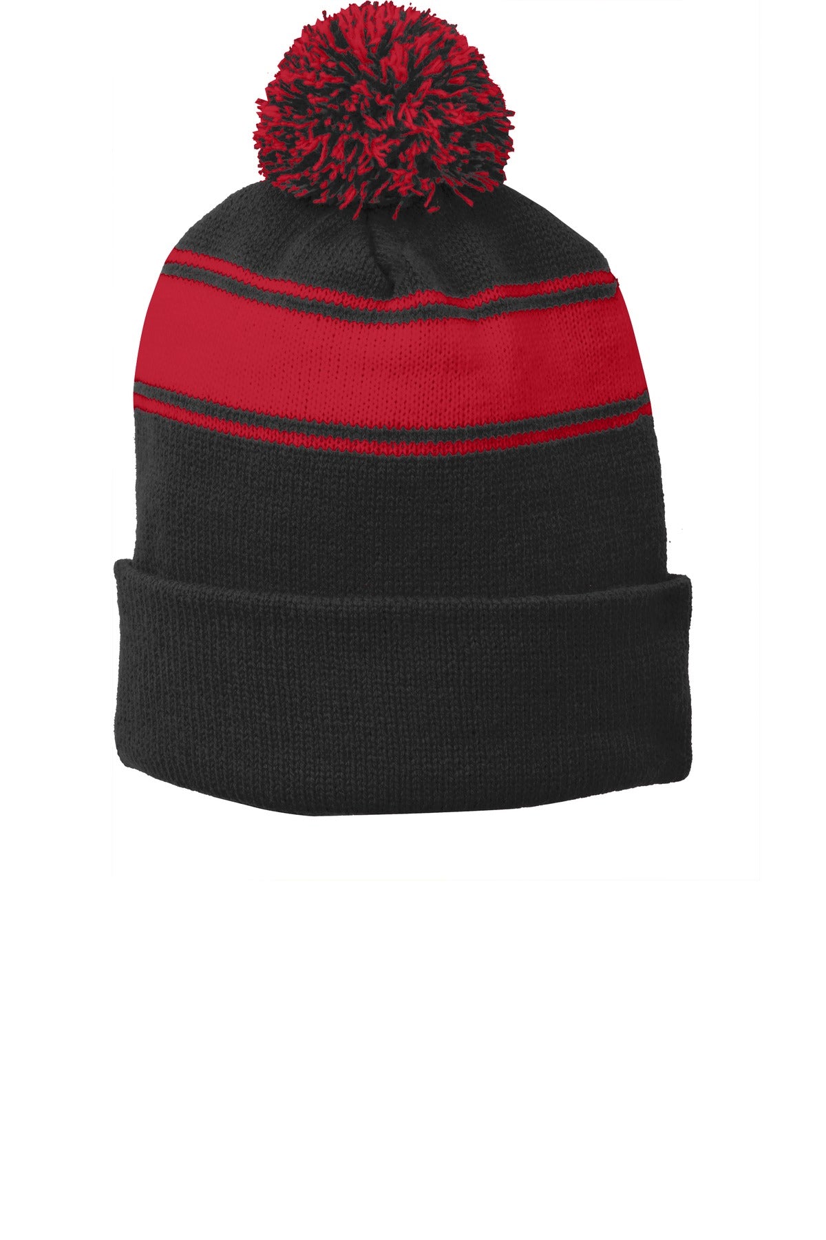 Sport-TekÂ® Stripe Pom Pom Beanie.  STC28