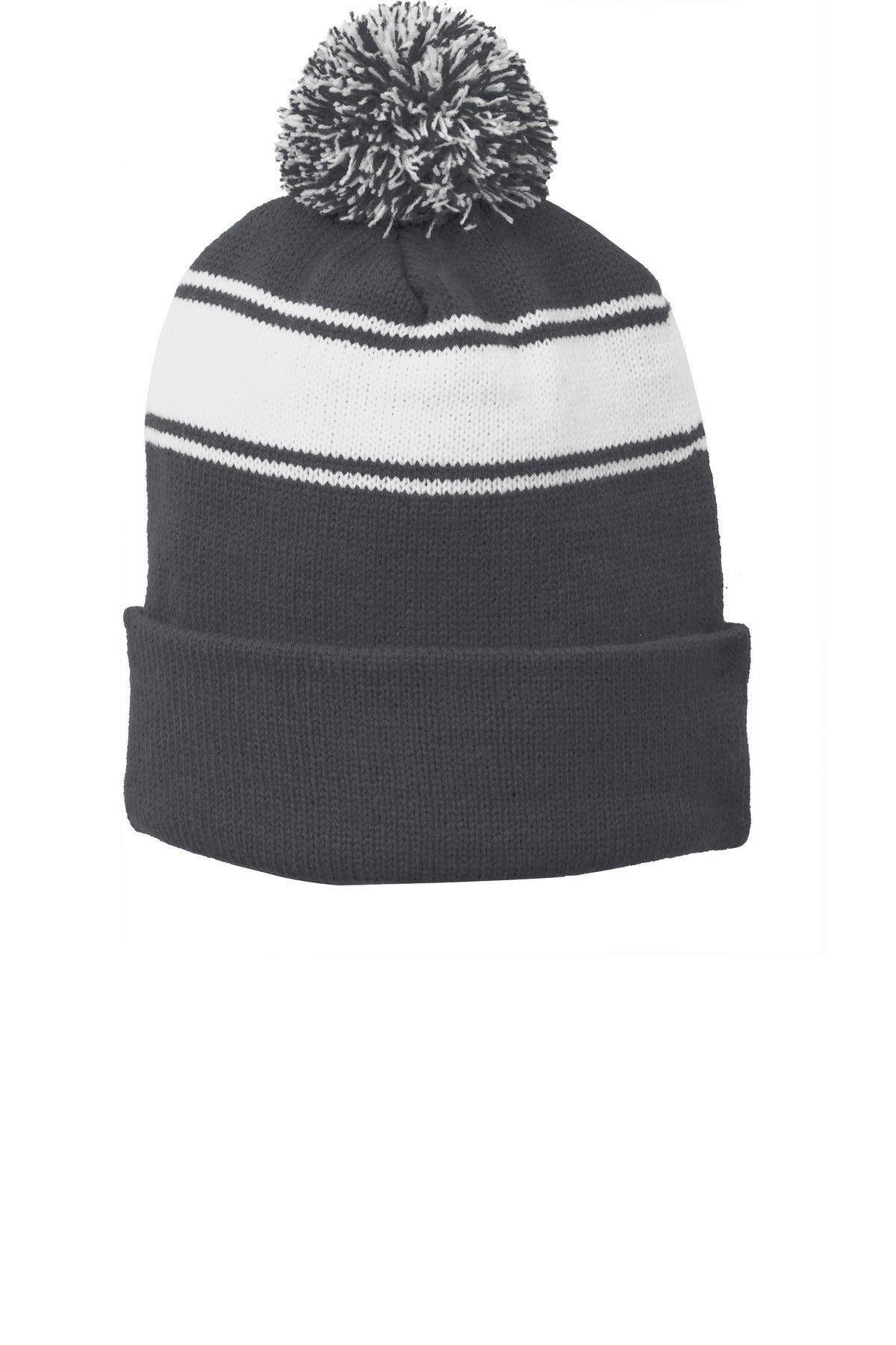 Sport-TekÂ® Stripe Pom Pom Beanie.  STC28