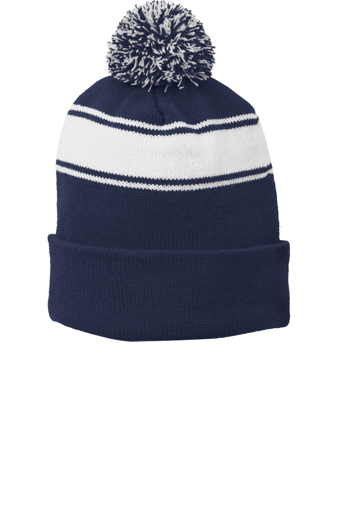 Sport-TekÂ® Stripe Pom Pom Beanie.  STC28