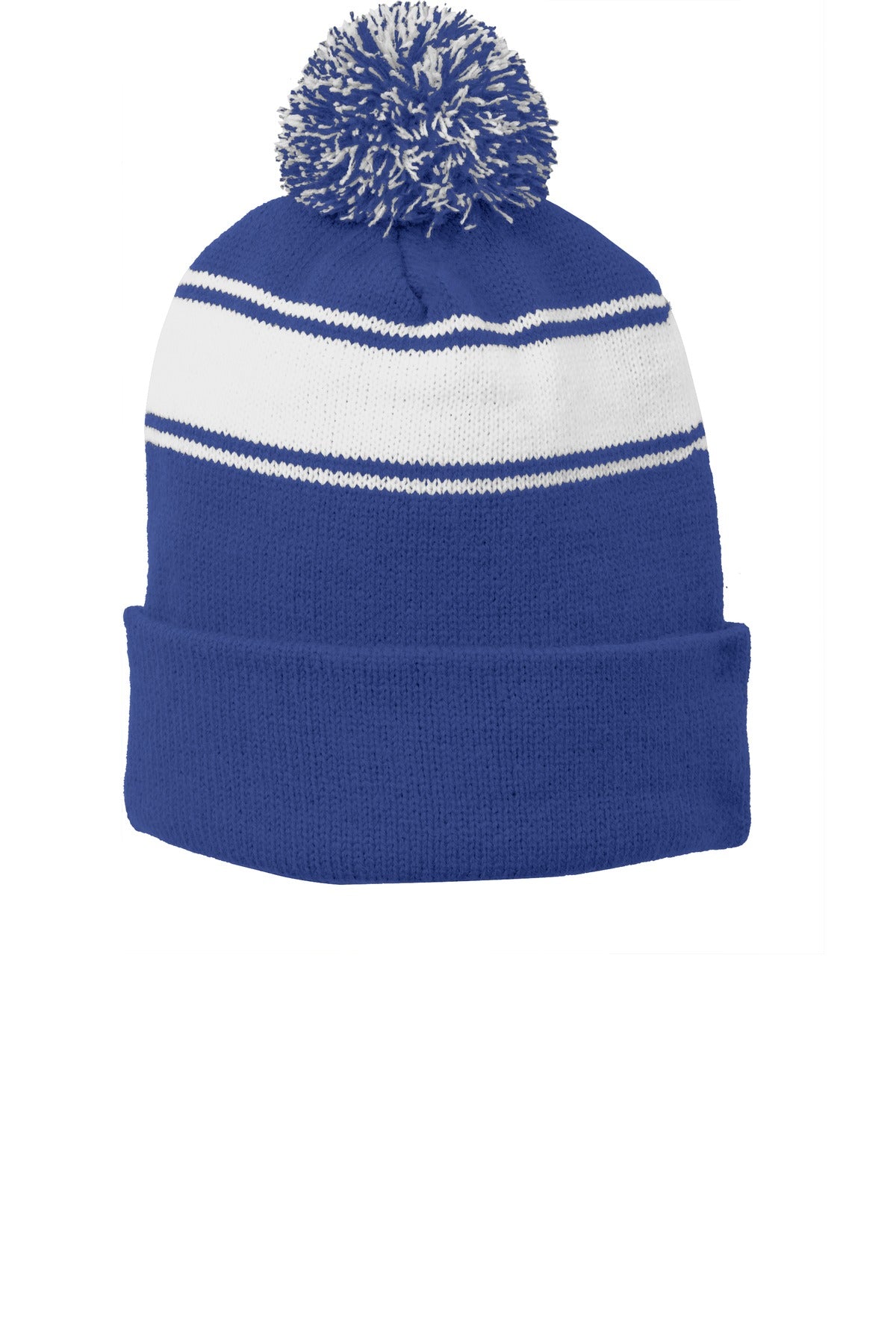 Sport-TekÂ® Stripe Pom Pom Beanie.  STC28