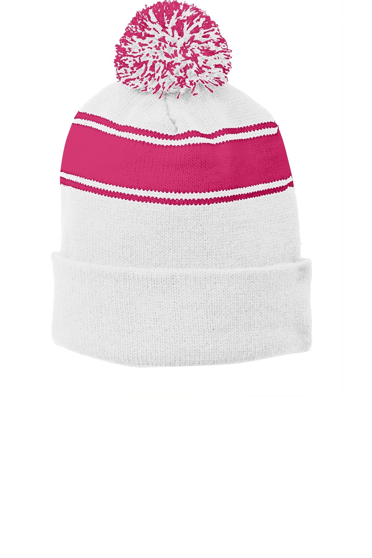 Sport-TekÂ® Stripe Pom Pom Beanie.  STC28
