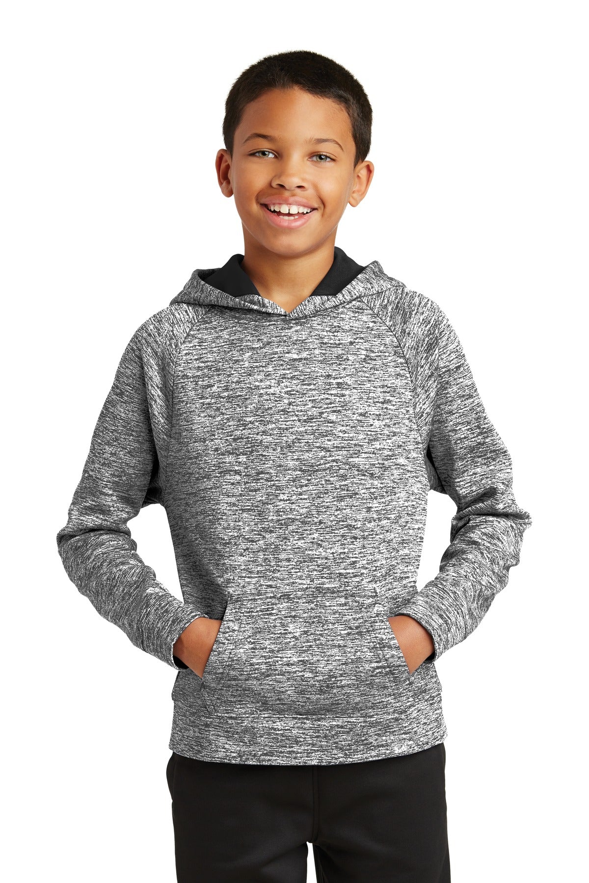 Sport-TekÂ® Youth PosiChargeÂ® Electric Heather Fleece Hooded Pullover. YST225
