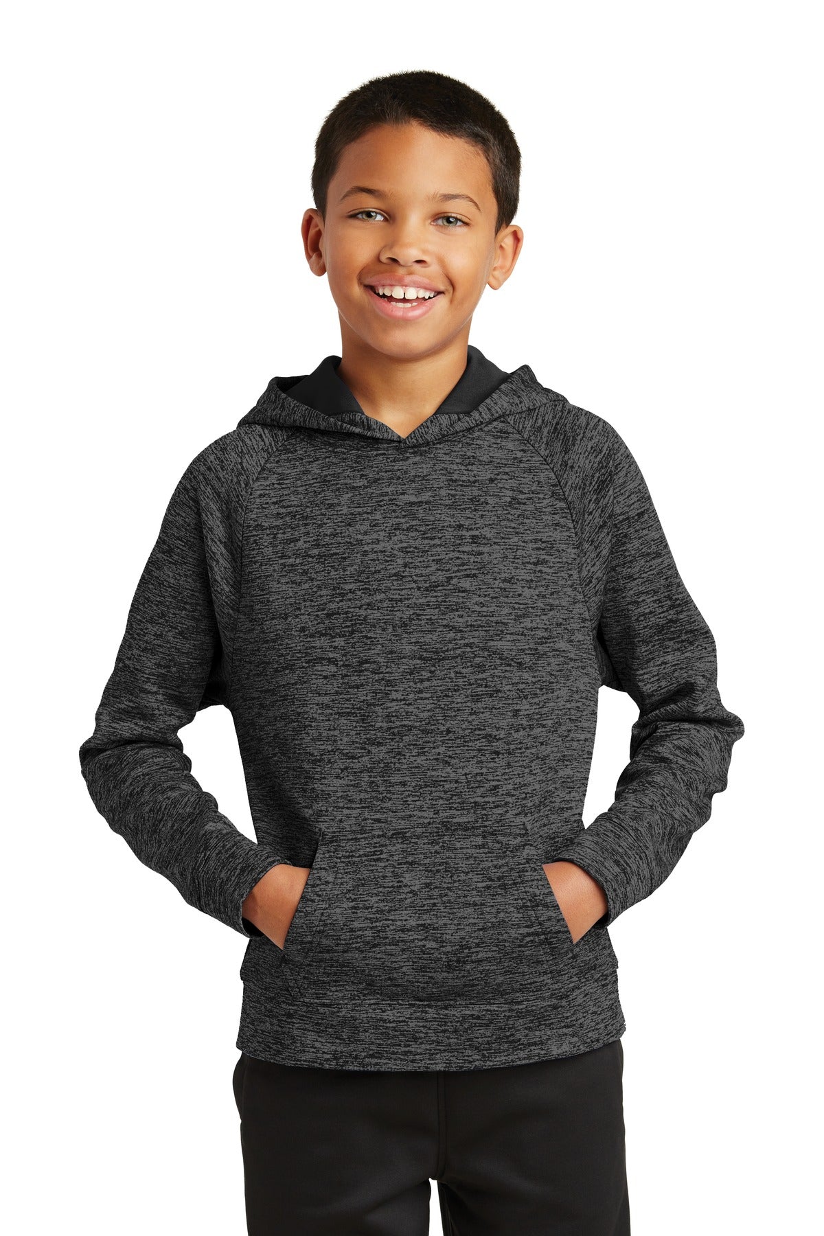 Sport-TekÂ® Youth PosiChargeÂ® Electric Heather Fleece Hooded Pullover. YST225