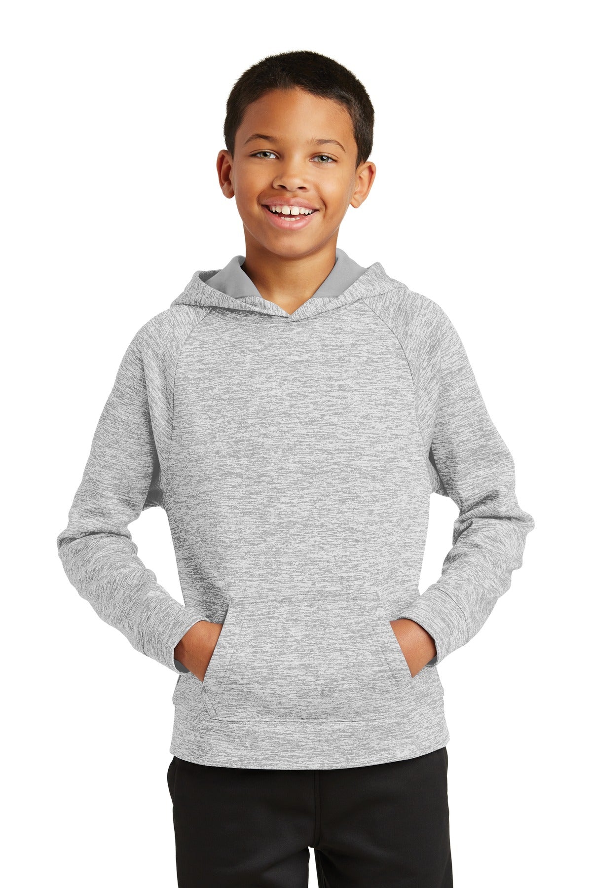 Sport-TekÂ® Youth PosiChargeÂ® Electric Heather Fleece Hooded Pullover. YST225