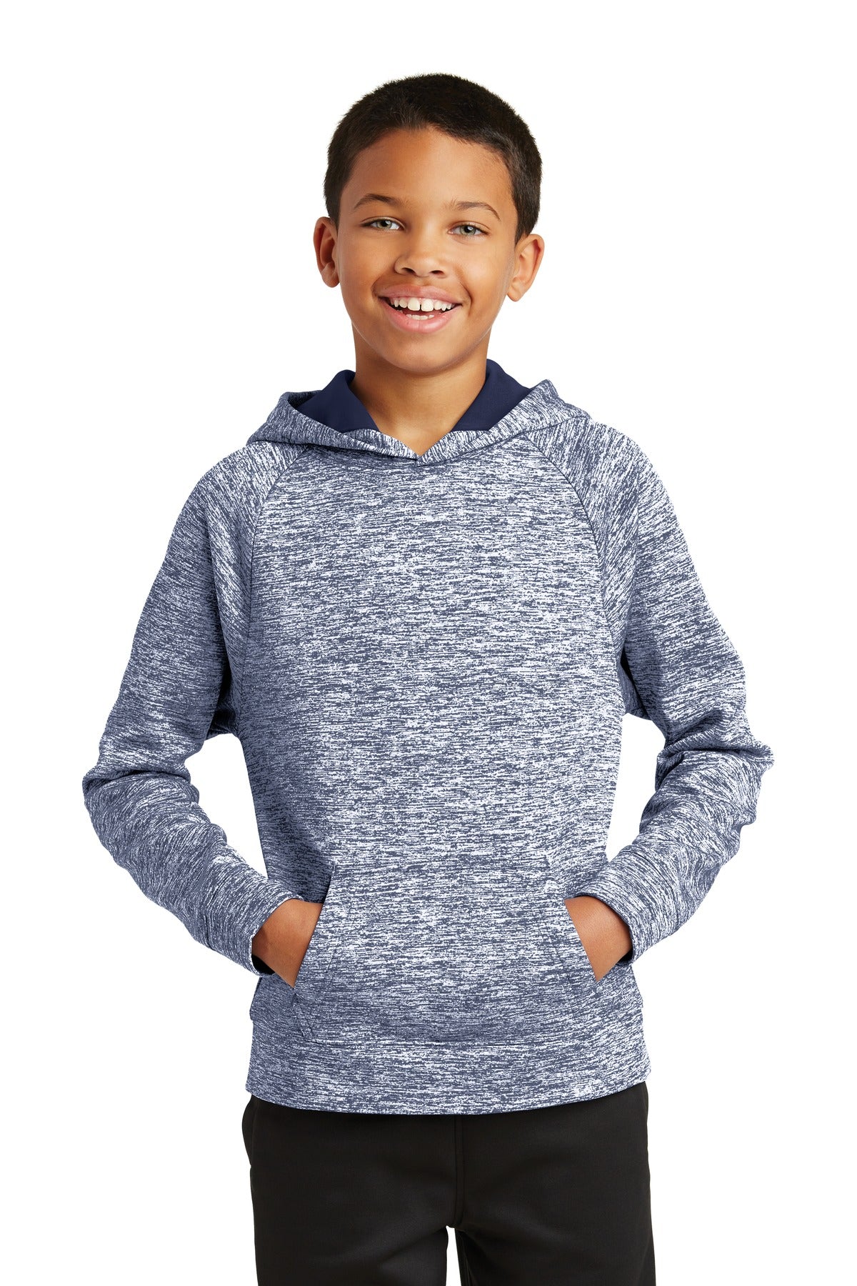 Sport-TekÂ® Youth PosiChargeÂ® Electric Heather Fleece Hooded Pullover. YST225