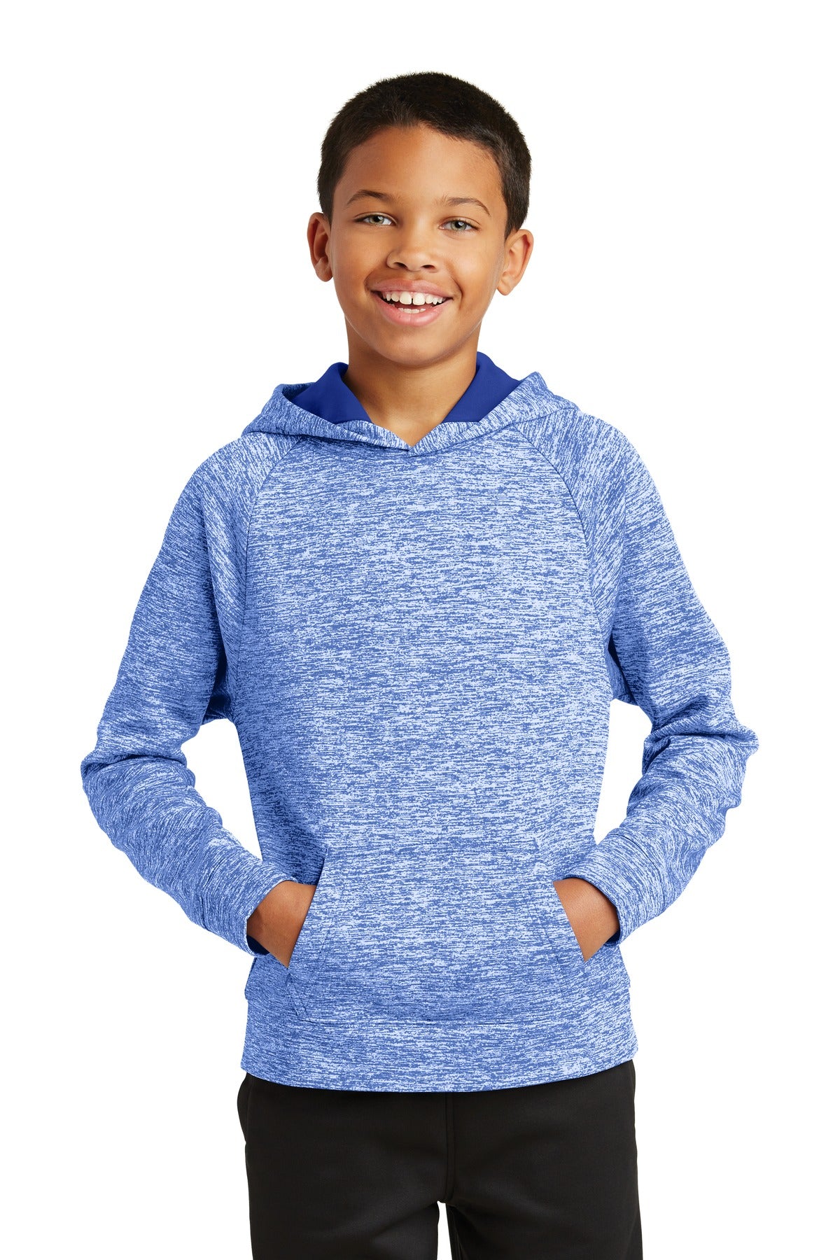 Sport-TekÂ® Youth PosiChargeÂ® Electric Heather Fleece Hooded Pullover. YST225