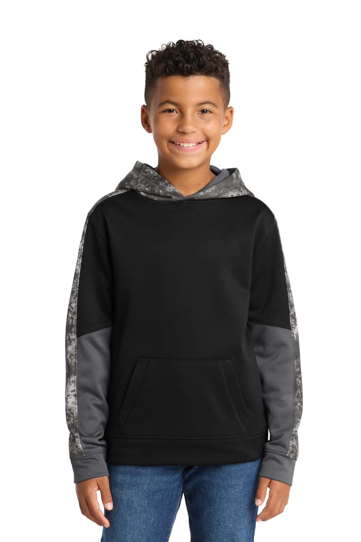Sport-TekÂ® Youth Sport-WickÂ® Mineral Freeze Fleece Colorblock Hooded Pullover. YST231