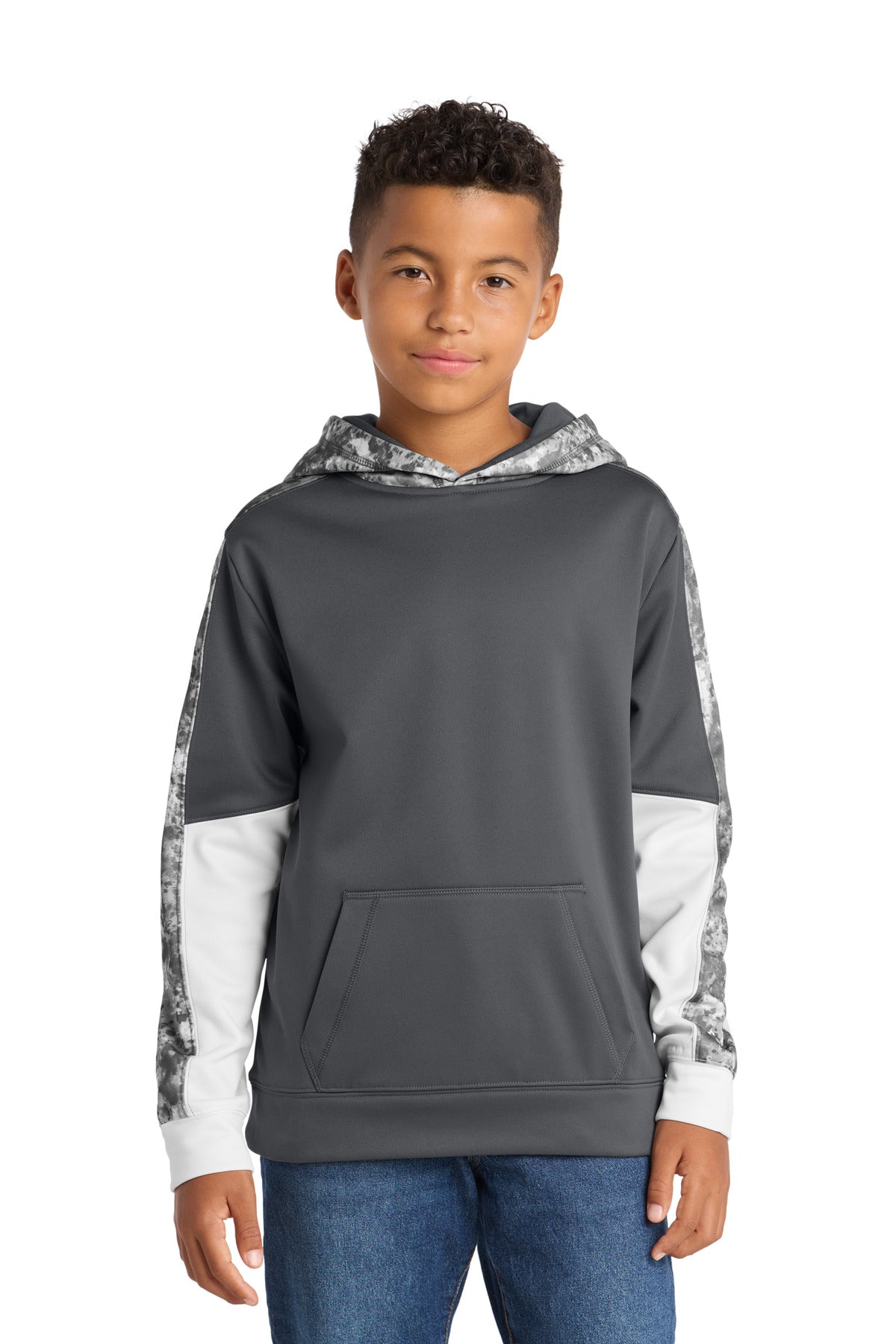 Sport-TekÂ® Youth Sport-WickÂ® Mineral Freeze Fleece Colorblock Hooded Pullover. YST231