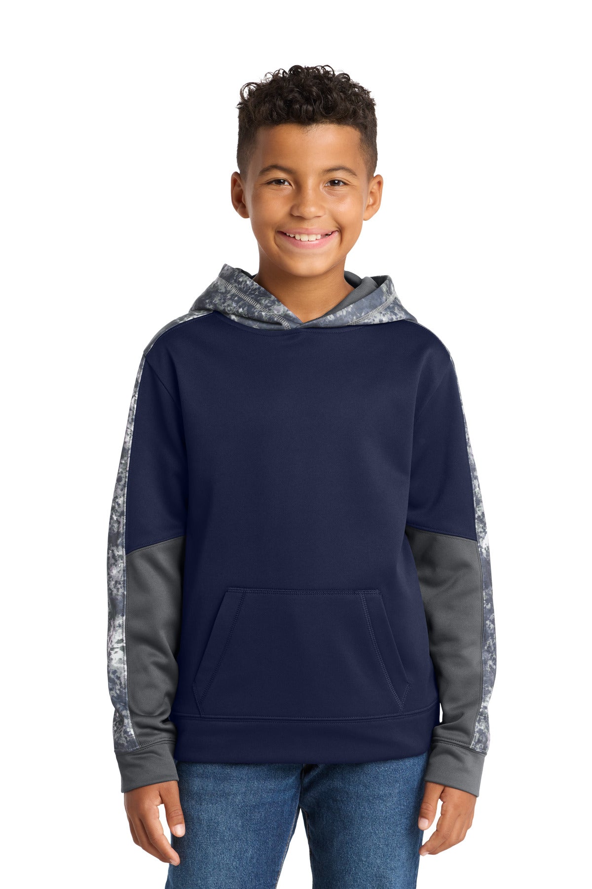 Sport-TekÂ® Youth Sport-WickÂ® Mineral Freeze Fleece Colorblock Hooded Pullover. YST231