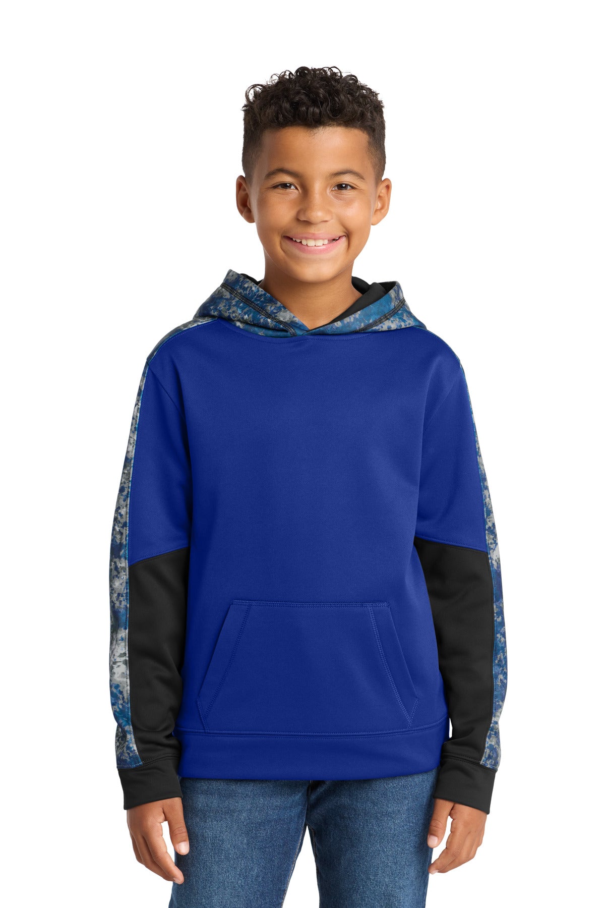 Sport-TekÂ® Youth Sport-WickÂ® Mineral Freeze Fleece Colorblock Hooded Pullover. YST231