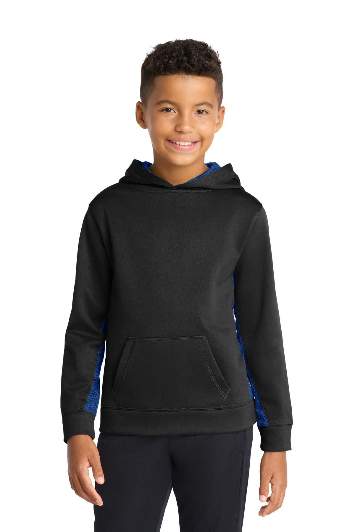 Sport-TekÂ® Youth Sport-WickÂ® CamoHex Fleece Colorblock Hooded Pullover.  YST239