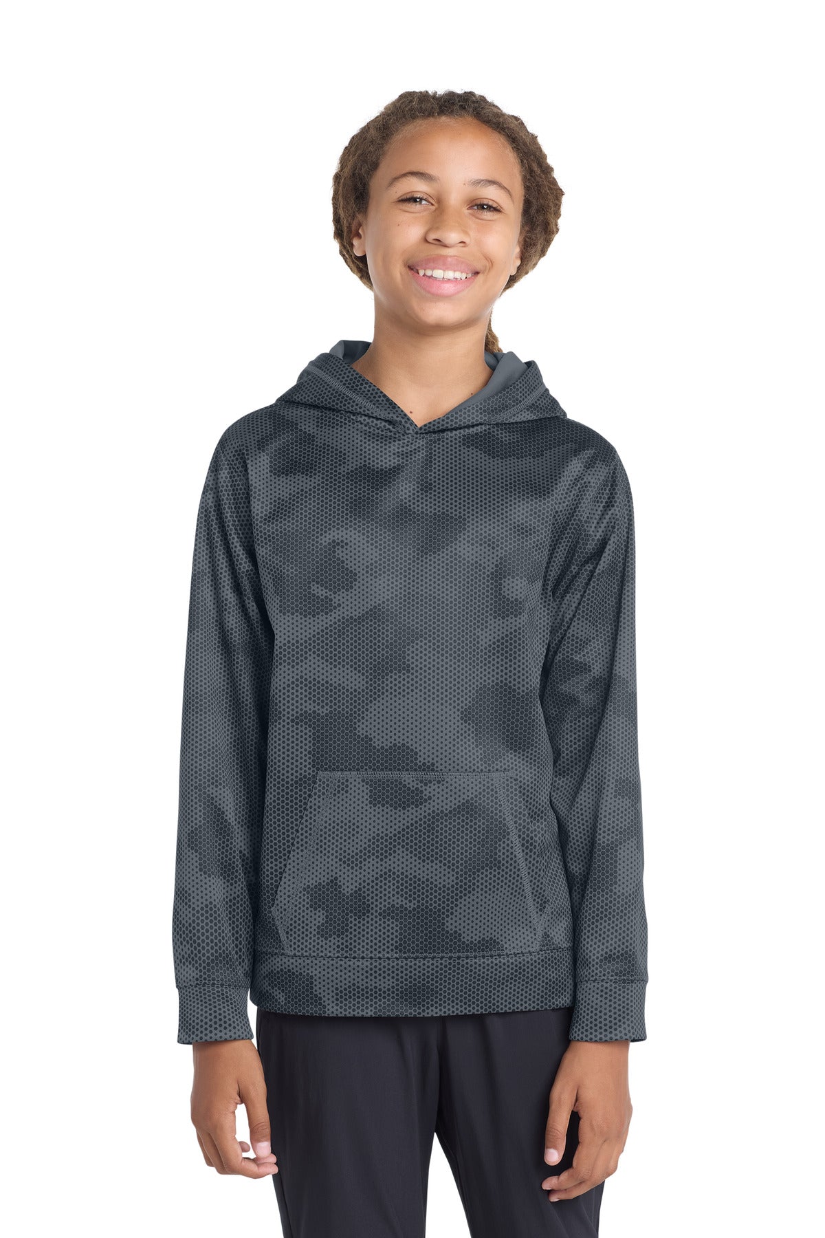 Sport-TekÂ® Youth Sport-WickÂ® CamoHex Fleece Hooded Pullover.  YST240
