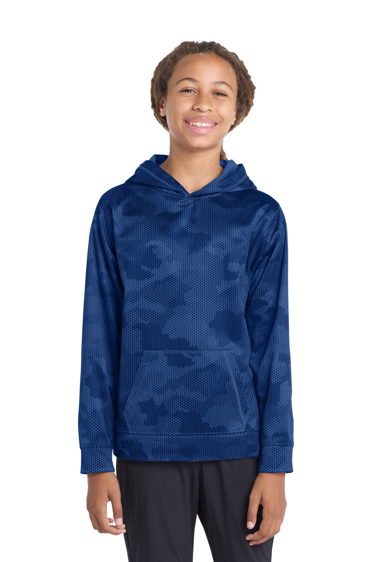 Sport-TekÂ® Youth Sport-WickÂ® CamoHex Fleece Hooded Pullover.  YST240