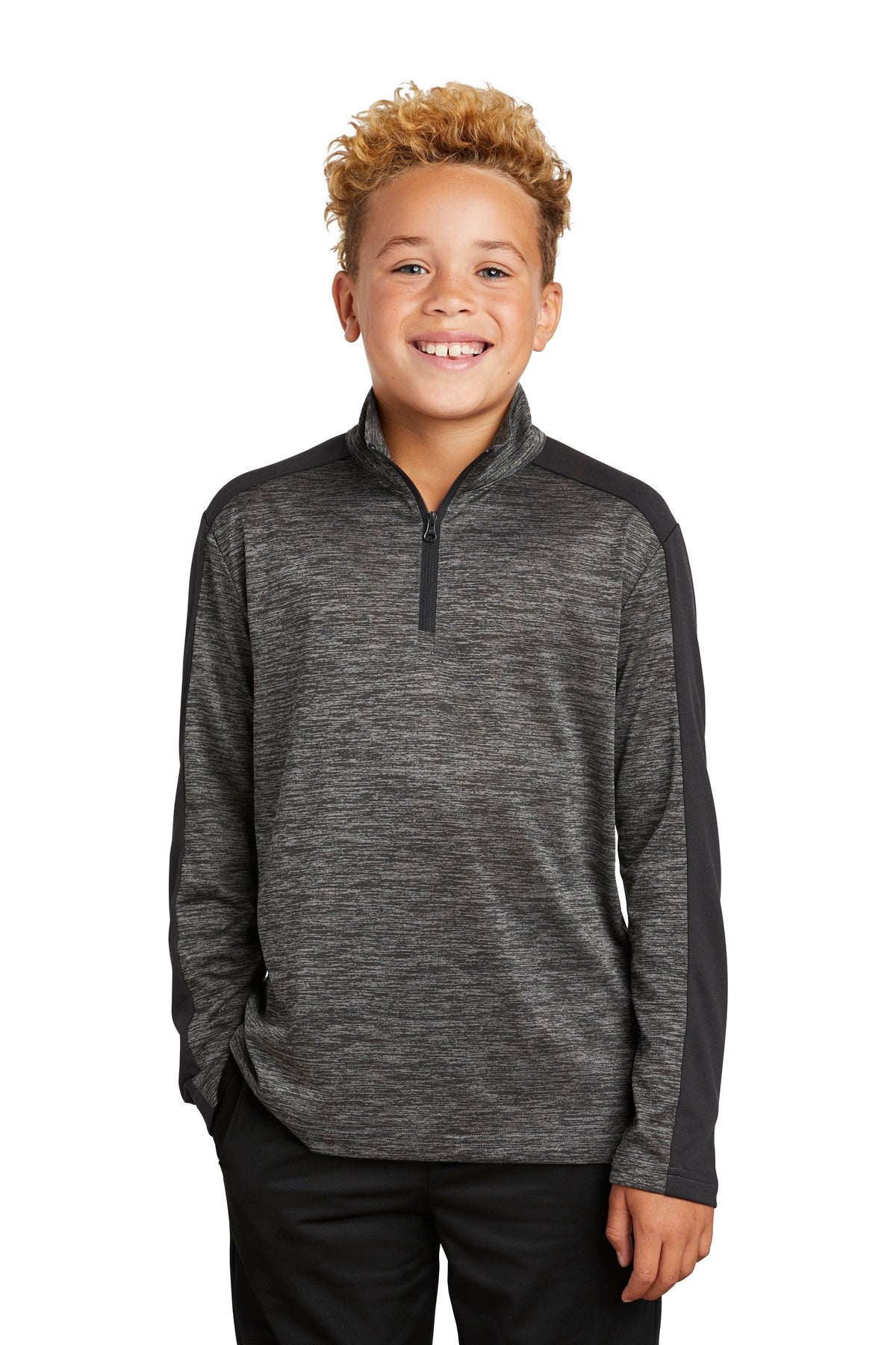 Sport-Tek Â® Youth PosiCharge Â® Electric Heather Colorblock 1/4-Zip Pullover. YST397
