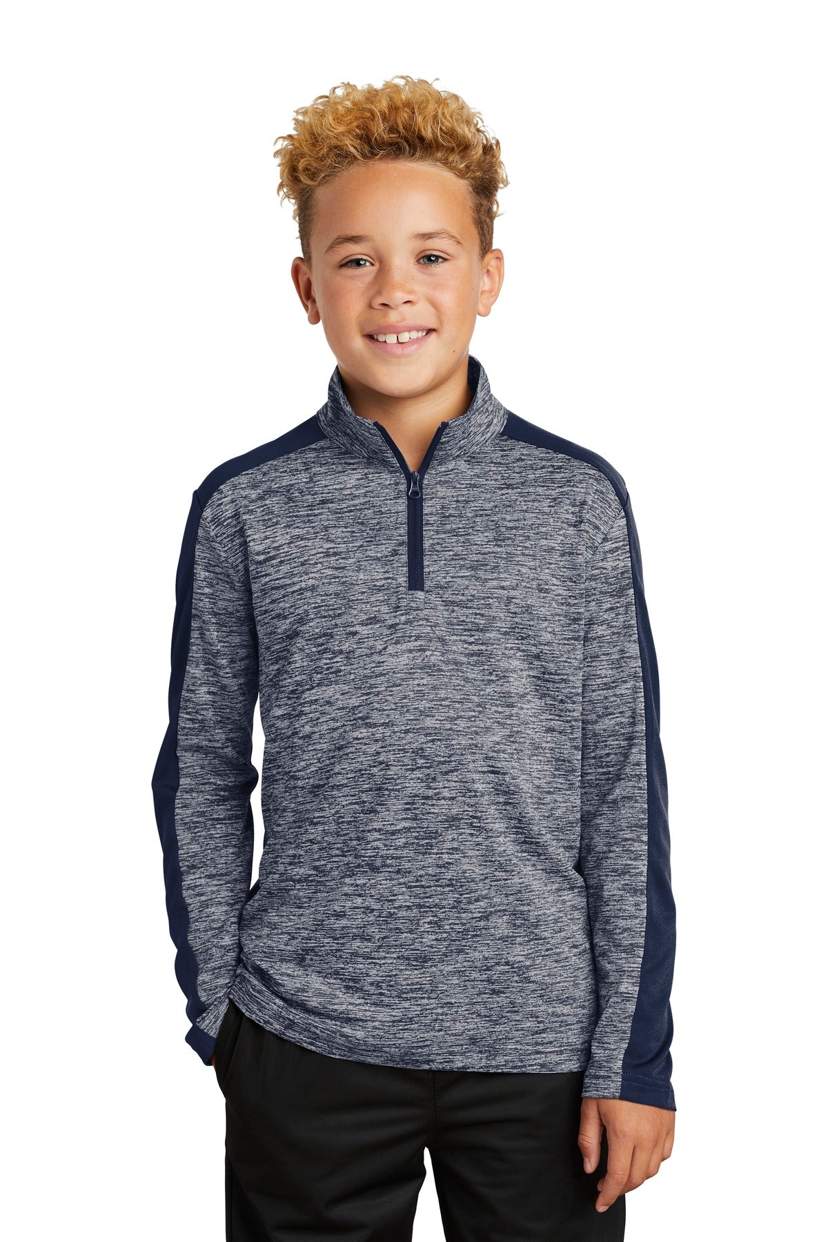 Sport-Tek Â® Youth PosiCharge Â® Electric Heather Colorblock 1/4-Zip Pullover. YST397