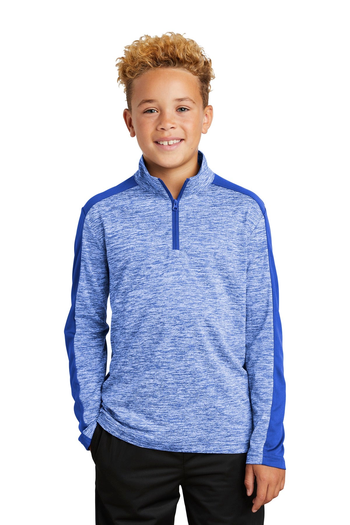 Sport-Tek Â® Youth PosiCharge Â® Electric Heather Colorblock 1/4-Zip Pullover. YST397