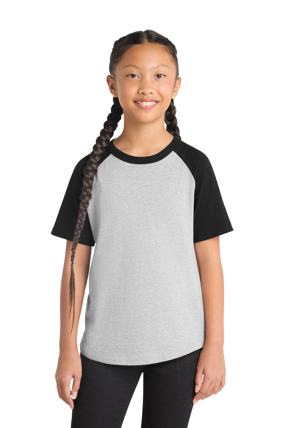 Sport-TekÂ® Youth Short Sleeve Colorblock Raglan Jersey. YT201