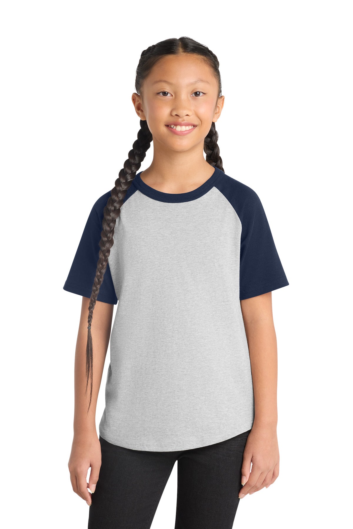 Sport-TekÂ® Youth Short Sleeve Colorblock Raglan Jersey. YT201