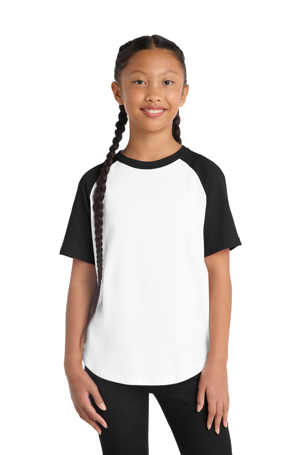 Sport-TekÂ® Youth Short Sleeve Colorblock Raglan Jersey. YT201
