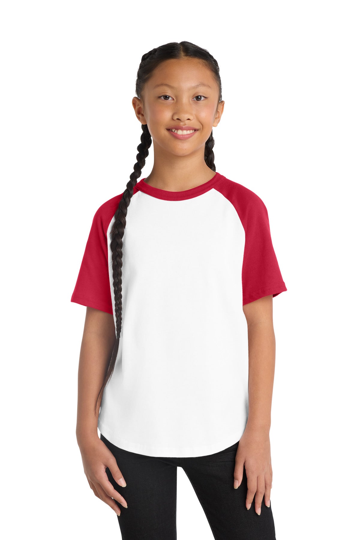 Sport-TekÂ® Youth Short Sleeve Colorblock Raglan Jersey. YT201