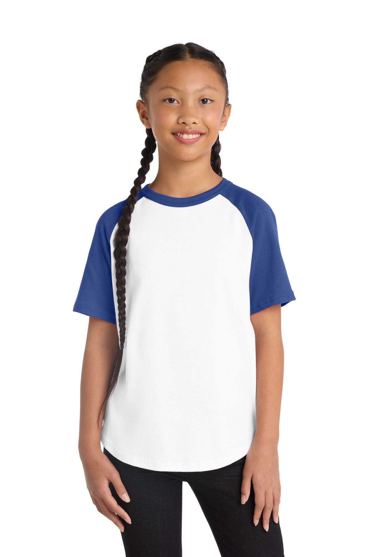 Sport-TekÂ® Youth Short Sleeve Colorblock Raglan Jersey. YT201